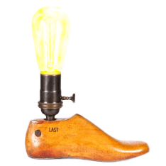 Wooden foot with lightbulb